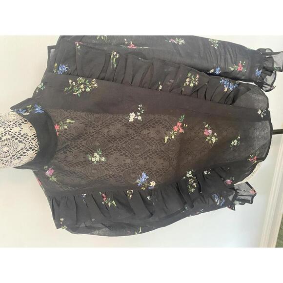 H&M Victorian gothic floral organza puff sleeve top size 8 - Picture 2 of 8